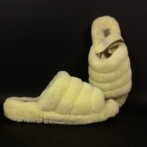 UGG Fluff Yeah Women 10 Sunshine Yellow Skeepskin Indoor Slippers/Slide 1110085 - Picture 1 of 9